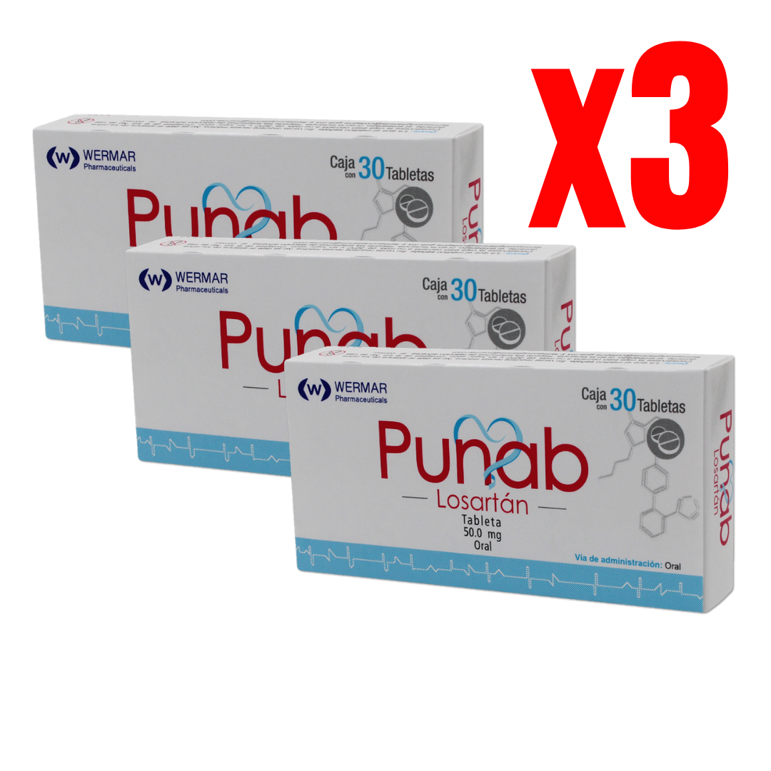 Oferta Punab Losartán 3 Cajas de 30 Tabs 50.0mg c/u